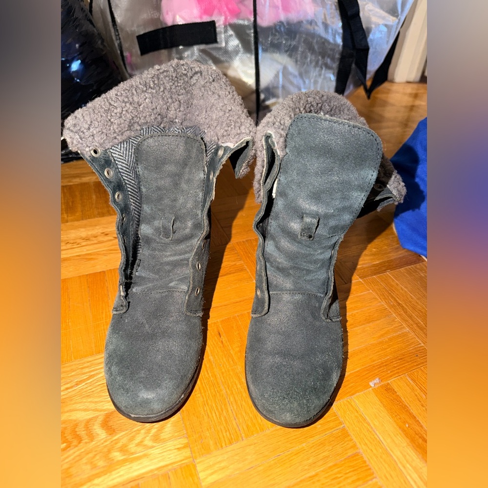 UGG Gray Suede Fur-Lined Boots - platform